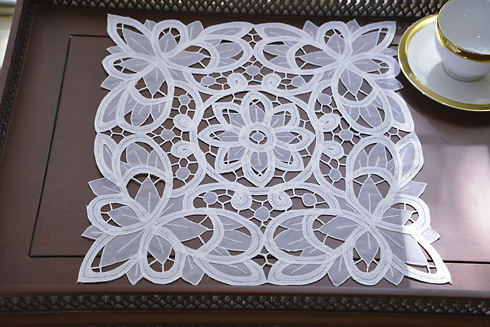 White Christina Battenburg Butterfly Organza Crystal Lace.14"SD.